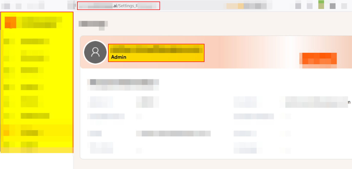 Application dashboard view confirming administrative access