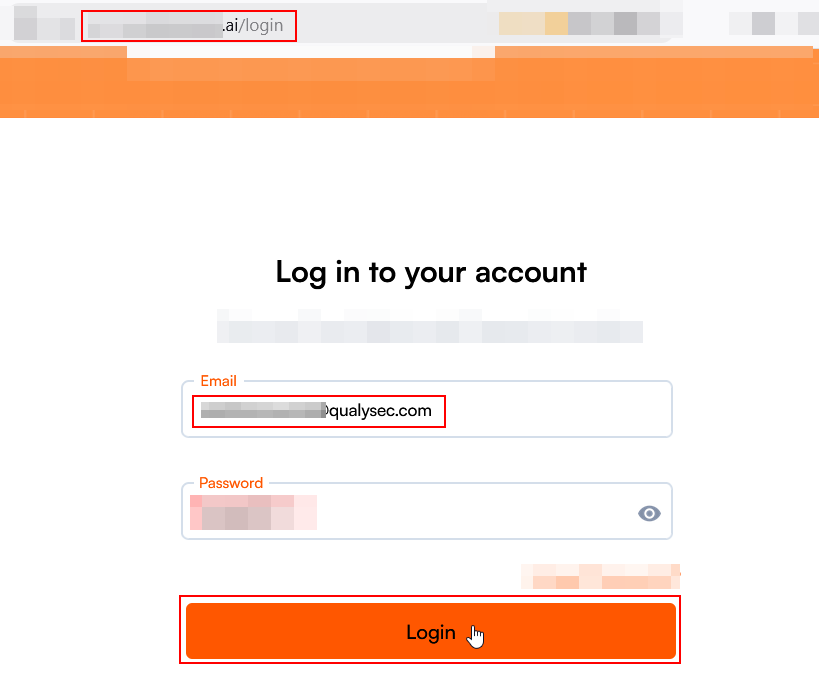 Application login page with user credentials entered