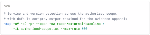 Nmap command for pentest reconnaissance