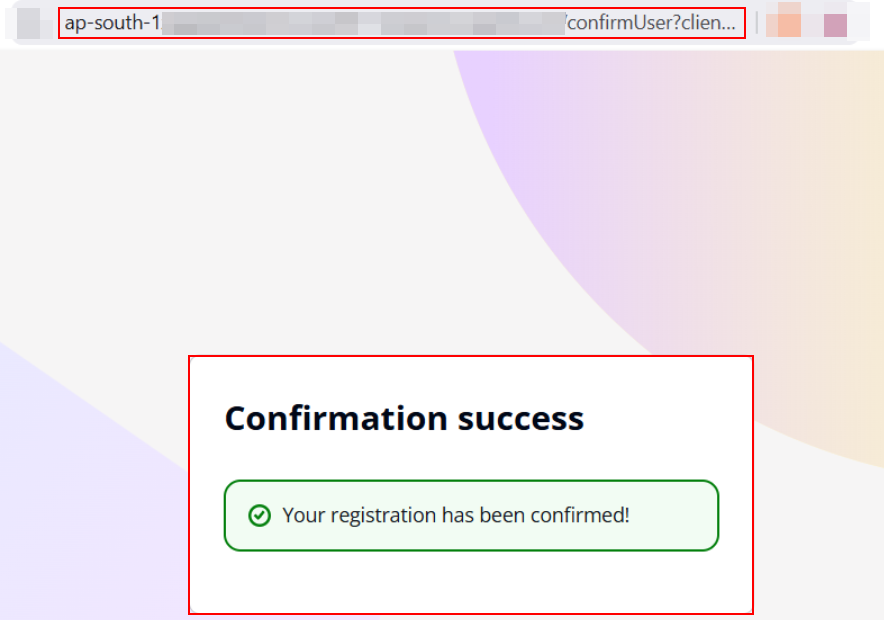 Success message box confirming email verification